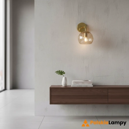 Kinkiet ścienny złoty ze szklanym kloszem 91970 z serii Dimple - Endon Lighting