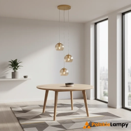 Lampa wisząca mosiężna 3-punktowa szklana 91971 z serii Dimple - Endon Lighting