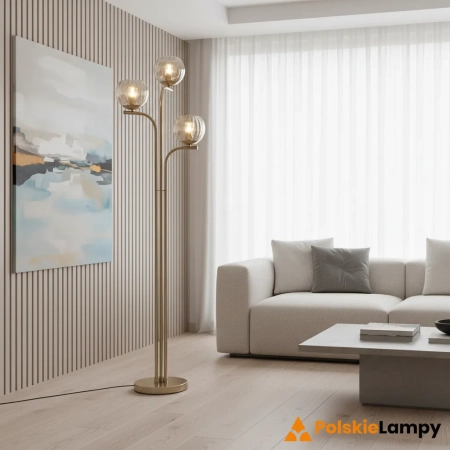 Lampa podłogowa złota metalowa 3-punktowa 91974 z serii Dimple - Endon Lighting