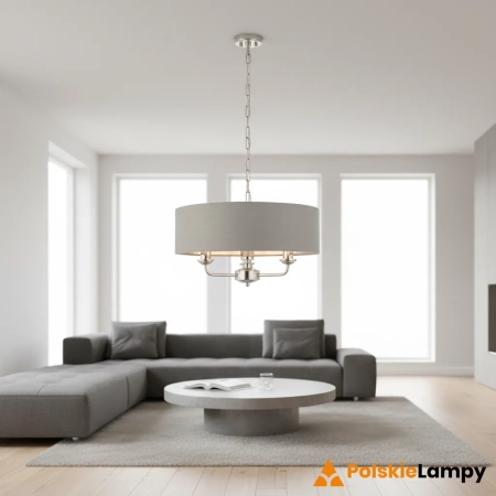 Lampa wisząca szara z tkaniny chromowana 3-punktowa 94377 z serii Highclere - Endon Lighting