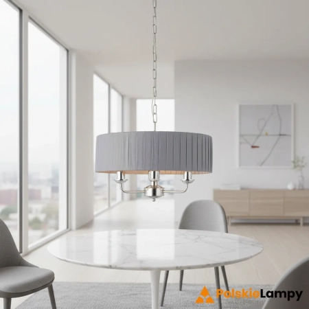 Lampa wisząca szara z plisowanym abażurem 3-punktowa 94394 z serii Highclere - Endon Lighting