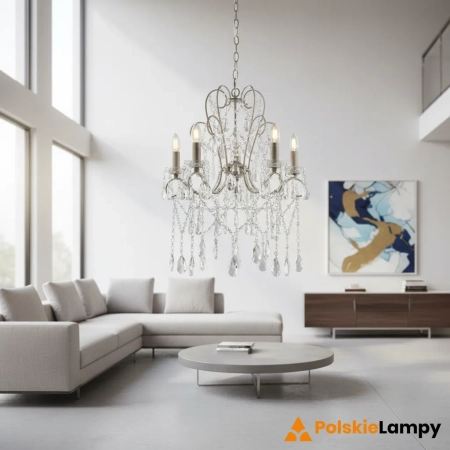 Żyrandol srebrny metalowy z kryształkami 5-punktowy 96209 z serii Berkley - Endon Lighting