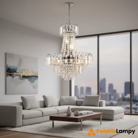 Żyrandol kryształowy srebrny 6-punktowy 96826-CH z serii Amadis - Endon Lighting