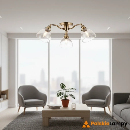 Lampa sufitowa mosiężna 3-punktowa ze szklanymi kloszami 97247 z serii Hansen - Endon Lighting