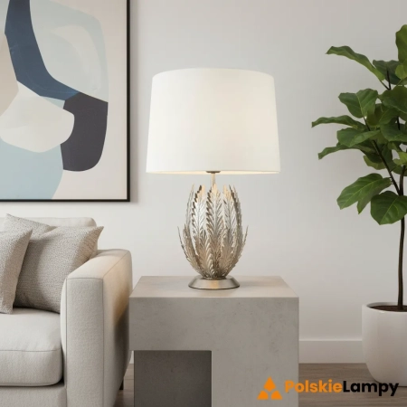 Lampa stołowa metalowa srebrna z białym abażurem 98046 z serii Delphine - Endon Lighting