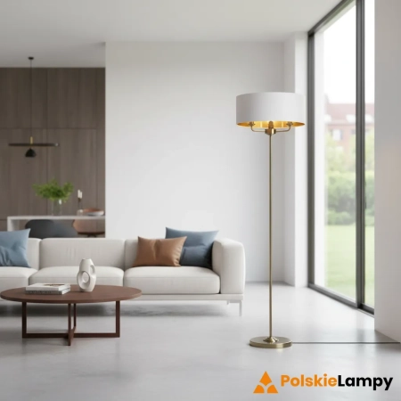 Lampa podłogowa mosiężna z białym abażurem 3-punktowa 98935 z serii Highclere - Endon Lighting