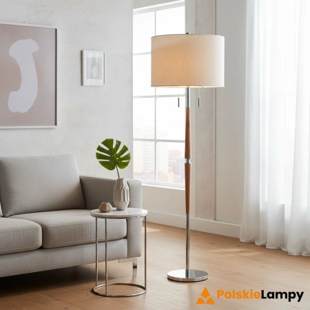Lampa podłogowa drewniana z beżowym abażurem ALTESSE-FLNI z serii ALTESSE - Endon Lighting