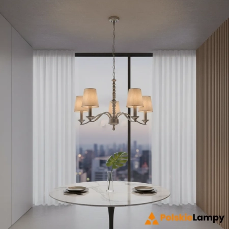 Lampa wisząca srebrna metalowa z beżowymi abażurami 5-punktowa ASTAIRE-5SN z serii ASTAIRE - Endon Lighting