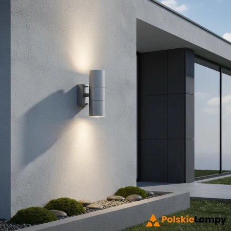 Kinkiet zewnętrzny metalowy srebrny 2-punktowy EL-40095 z serii Canon - Endon Lighting