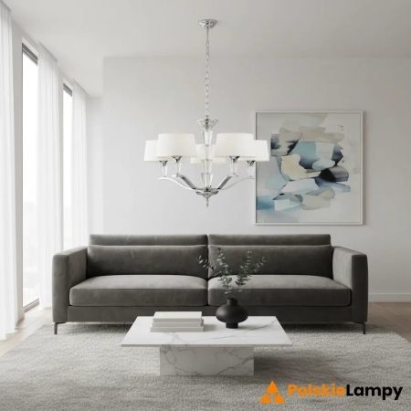 Żyrandol chromowany 5-punktowy z białymi abażurami FIENNES-5NI z serii FIENNES - Endon Lighting