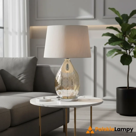 Lampa stołowa szklana beżowa z abażurem KEW-TLGO z serii Kew - Endon Lighting