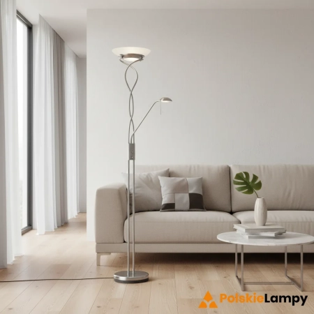 Lampa podłogowa metalowa srebrna z czytnikiem MONACO-SC z serii Monaco - Endon Lighting