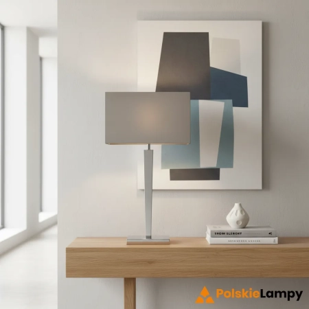 Lampa stołowa metalowa srebrna z szarym kloszem MORETO z serii MORETO - Endon Lighting