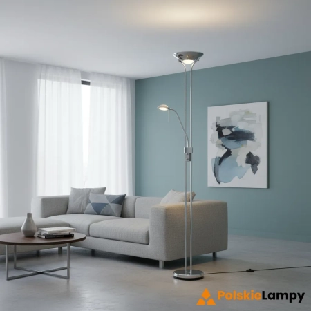 Lampa podłogowa metalowa srebrna z czytnikiem ROME-CH z serii ROME - Endon Lighting