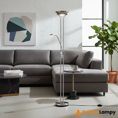 Lampa podłogowa metalowa srebrna z czytnikiem ROME-SC z serii ROME - Endon Lighting