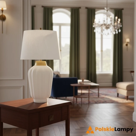 Lampa stołowa Bexley biała/ szczotkowany mosiądz QN-BEXLEY-TL-WBB - Quintiesse