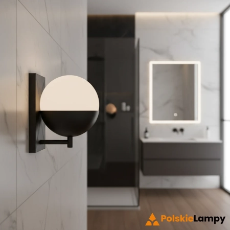Kinkiet łazienkowy czarny metalowy ze szklanym kloszem QN-DECO-1WB-BLK-O z serii Deco