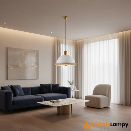 Lampa wisząca metalowa biało-mosiężna 2-punktowa QN-DORAL-P-M-WHT z serii DORAL