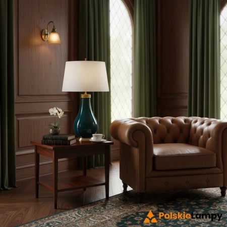 Lampa stołowa ceramiczna zielona z abażurem QN-HAVERING-TL-IV z serii Havering