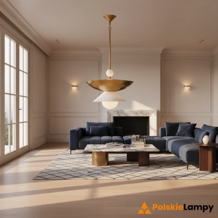 Lampa wisząca mosiężna szklana 3-punktowa QN-SAUCER-4P-L-AB-OPAL z serii SAUCER
