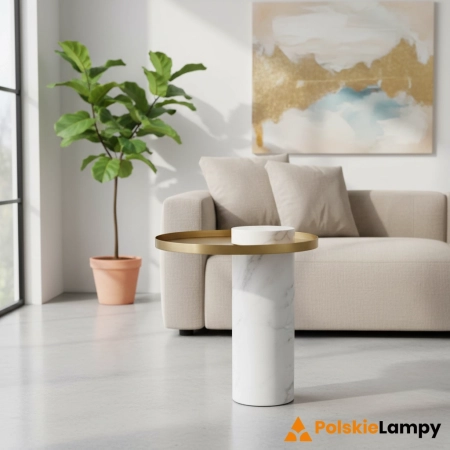 Stolik kawowy COLUMN marmurowy biało złoty 55 cm DP-FA1 white gold - Step Into Design