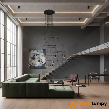 Lampa wisząca wielka do salonu na antresole LINEA czarna ST-5961-20 - Step into Design