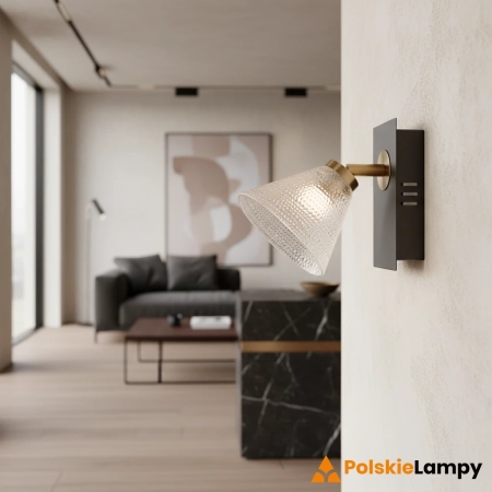 Kinkiet metalowy czarno-złoty ze szklanym kloszem WL-34393-1-BK-HBR z serii Orella - Lampy Italux
