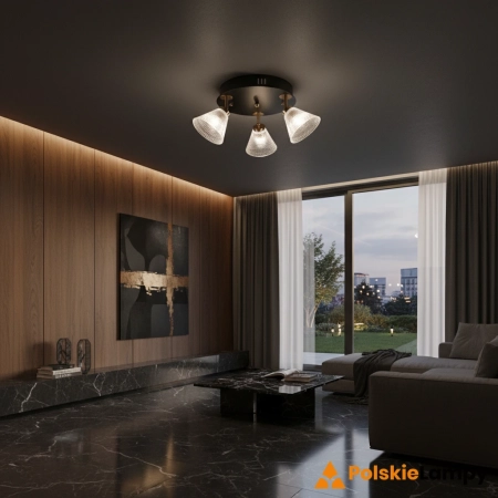 Lampa sufitowa czarna 3-punktowa ze szklanymi kloszami WL-34393-3R-BK-HBR z serii Orella - Lampy Italux