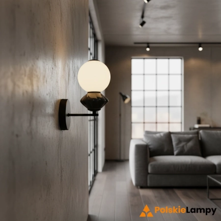Kinkiet czarny metalowy z ceramicznym detalem WL-94921-1B-BK z serii Balos - Lampy Italux
