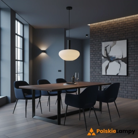 Lampa wisząca czarna metalowa z mlecznym kloszem PND-23541A-1-BK-OP z serii Gater - Lampy Italux