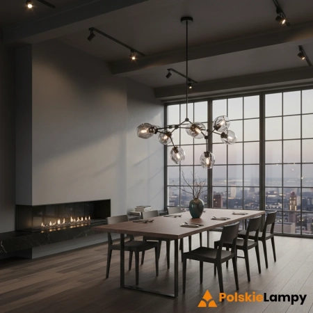 Lampa wisząca czarna metalowa 8-punktowa PND-75075-8-BK-SG z serii Ferral - Lampy Italux