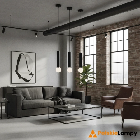 Lampa wisząca metalowa czarna tubowa PND-33849-1-BK z serii Macera - Lampy Italux