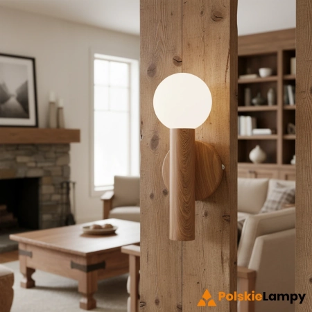Kinkiet metalowy drewnopodobny z kulistym kloszem WL-33574-1-WD z serii Filano - Lampy Italux