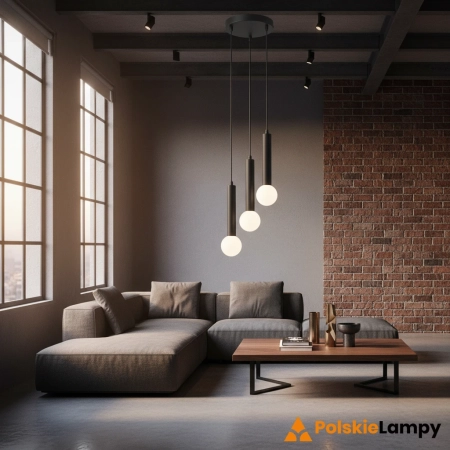 Lampa wisząca czarna metalowa 3-punktowa PND-33574-3-BK z serii Filano - Lampy Italux
