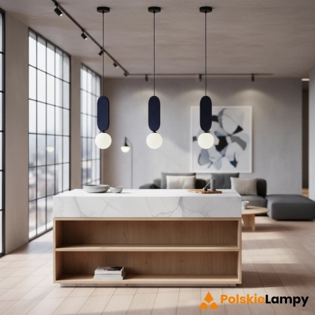 Lampa wisząca niebieska filcowa z kulistym kloszem PND-59815-1-BLU z serii Lorenzo - Lampy Italux