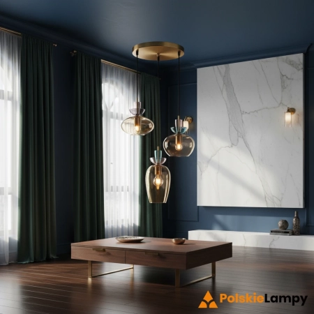 Lampa wisząca szklana 3-punktowa złota 45cm PND-31882-3A-GD-AMB z serii Fanda - Lampy Italux