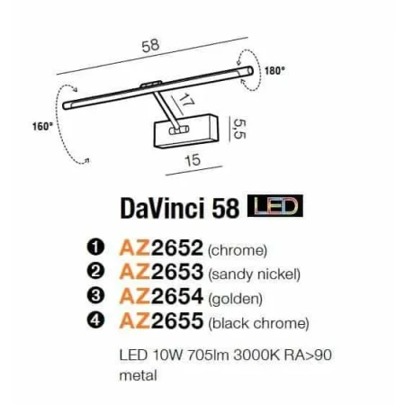 Kinkiet obrazowy DAVINCI 58 czarny AZ2655 - Azzardo