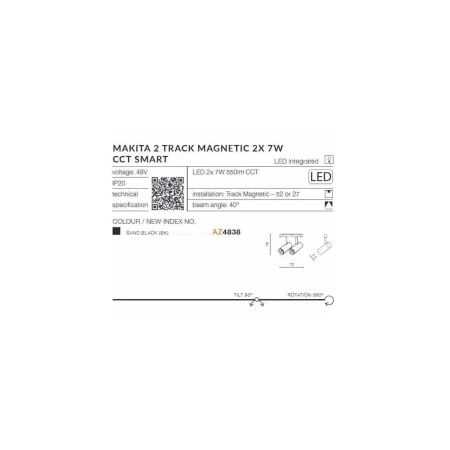 Lampa do szynoprzewodu magnetycznego biała ALFA MAKITA 2 TRACK MAGNETIC 2X 7W CCT SMART - AZ4839 - Azzardo