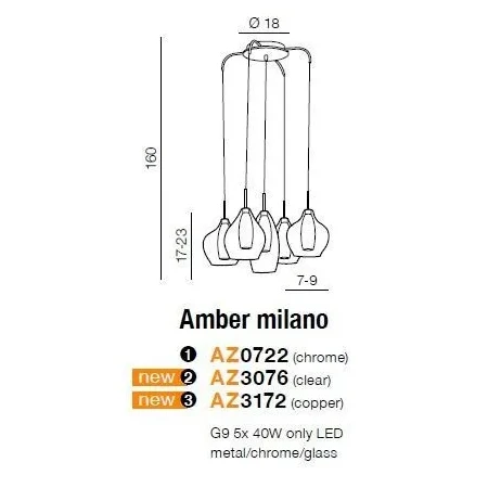 Lampa wisząca nowoczesna Amber Milano chrom AZ3076 - AZzardo