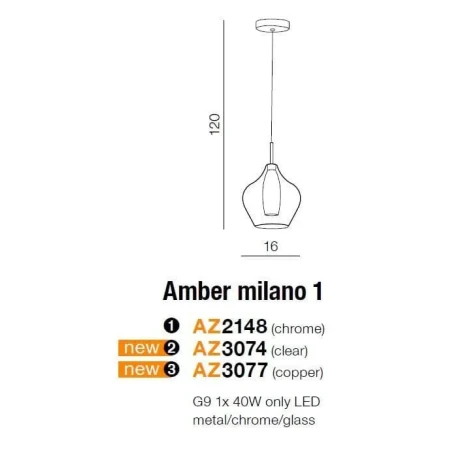 Lampa wisząca nowoczesna Amber Milano 1 miedziana AZ3077- AZzardo