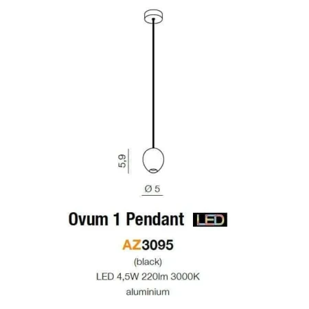 Lampa wisząca nowoczesna Ovum 1 czarna AZ3095 - Azzardo