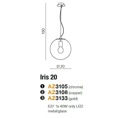 Lampa designerska wisząca Iris 20 miedziana AZ3108- AZzardo