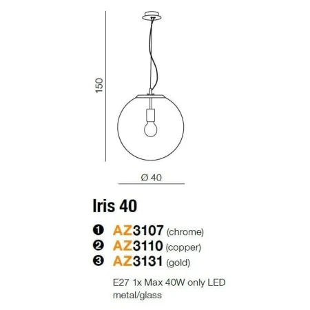 Lampa designerska wisząca szklana Iris 40 złota AZ3131- AZzardo