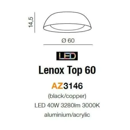 Plafon nowoczesny Lenox Top 60 DIMM czarny AZ3146 - Azzardo