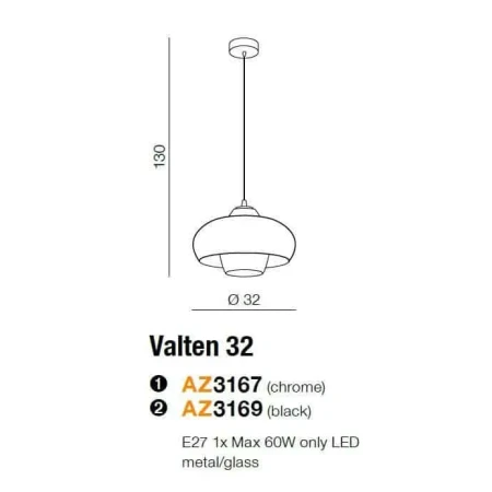 Lampa wisząca nowoczesna Valten 32 chrom AZ3167 - Azzardo