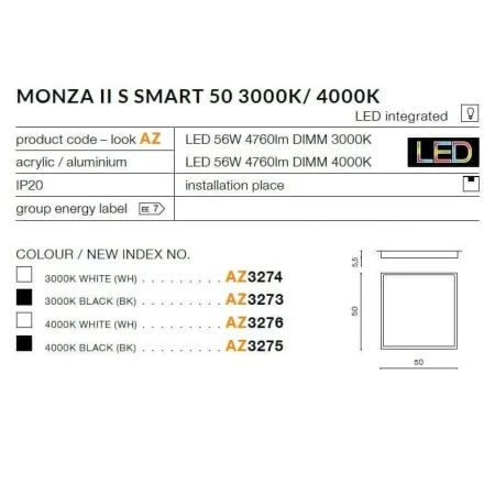 Plafon nowoczesny Monza II S SMART 50 3000K AZ3273- AZzardo