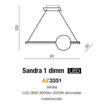Lampa designerska wisząca Sandra 1 DIMM czarna AZ3351 - Azzardo