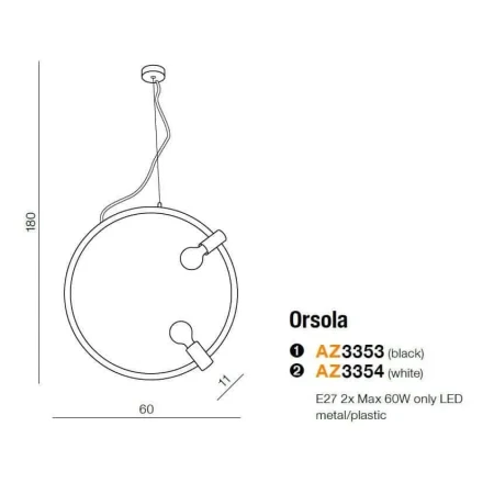 Lampa designerska wisząca Orsola  biała AZ3354 - Azzardo
