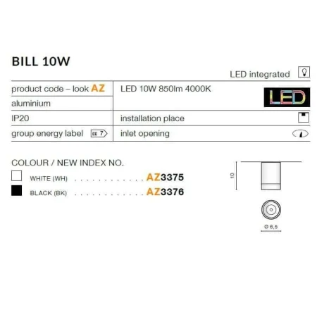 Oprawa sufitowa Bill czarna AZ3376 - Azzardo