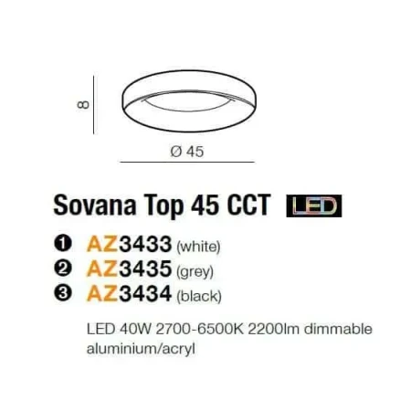 Plafon nowoczesny Sovana 45 CCT czarny AZ3434 - Azzardo